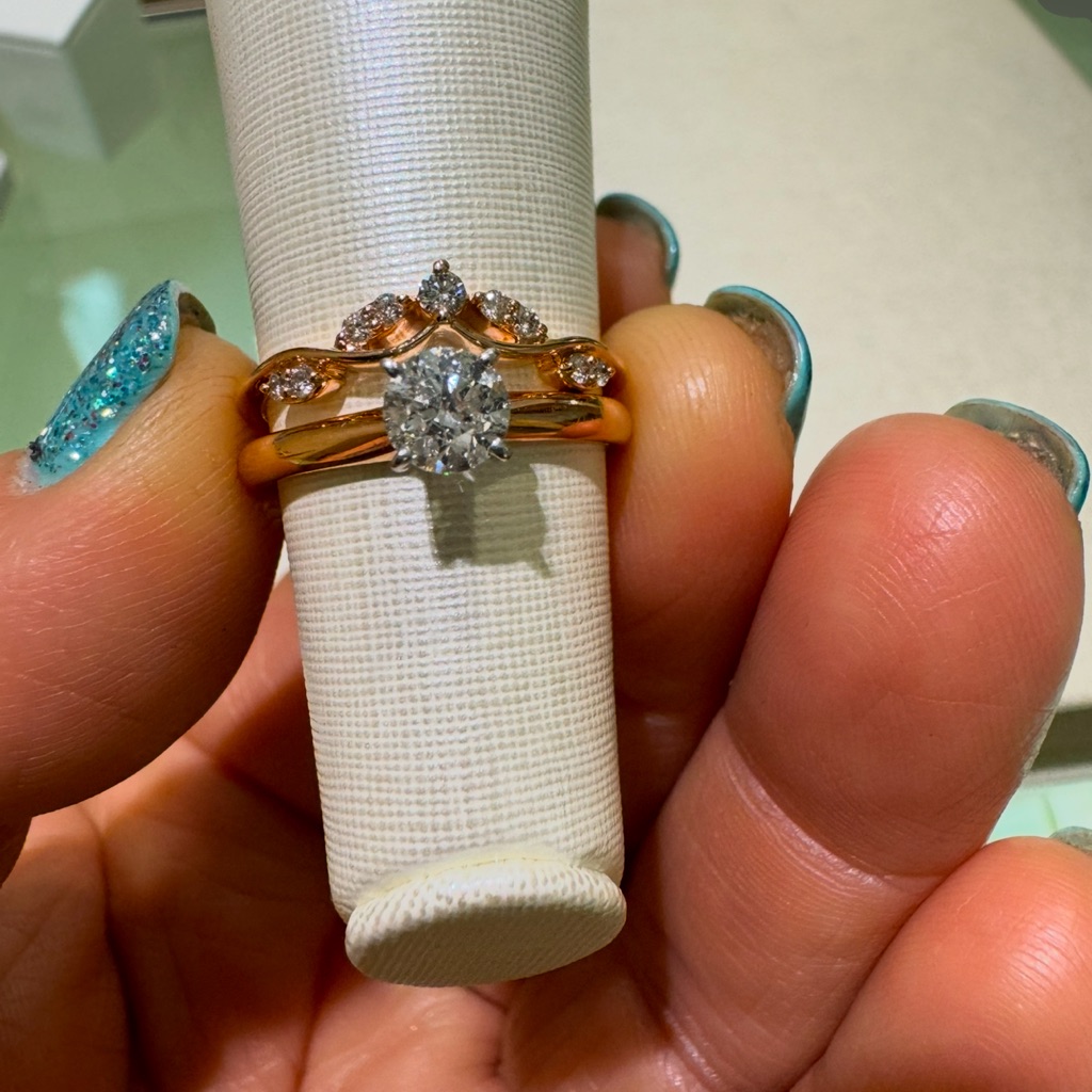 Rose Gold Diamond Bridal Ring Set  PinkRose Gold